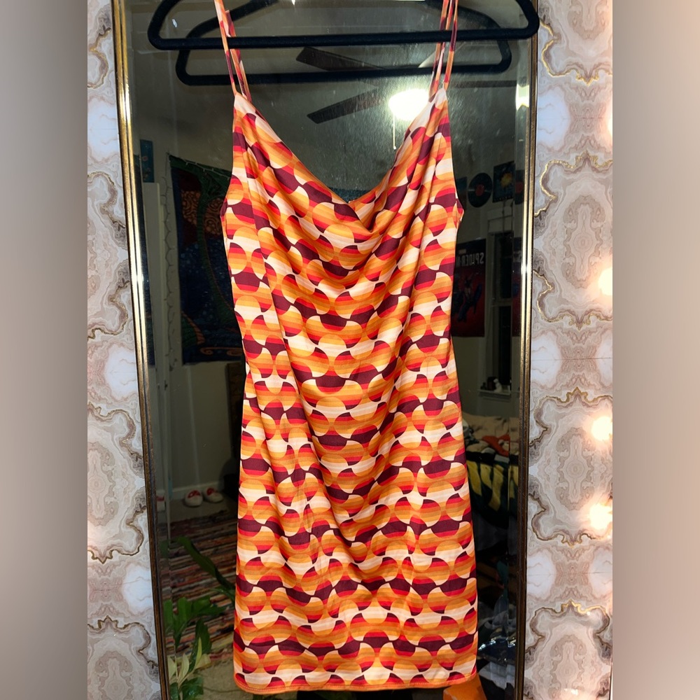 Orange Retro Cowl Neck Dress Urban Outfitters - Picture 2 of 5